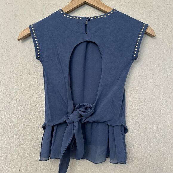 My TwinSet Simona Barbieri Blue Top Sheer Studded Blouse Shirt Size XS 6/116 EUC - Picture 2 of 7